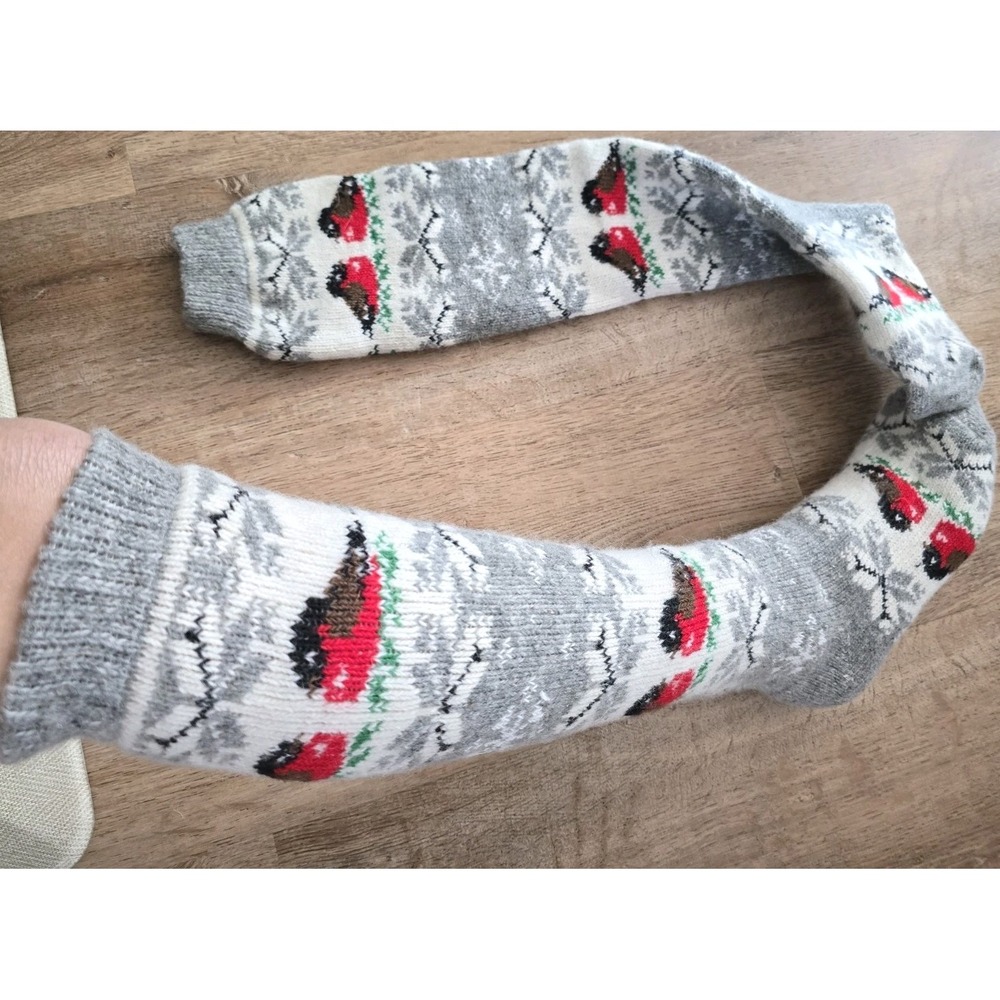 Handmade Wool Blend Knee High Socks Winter Bullfinch Nordic Long Boot Socks